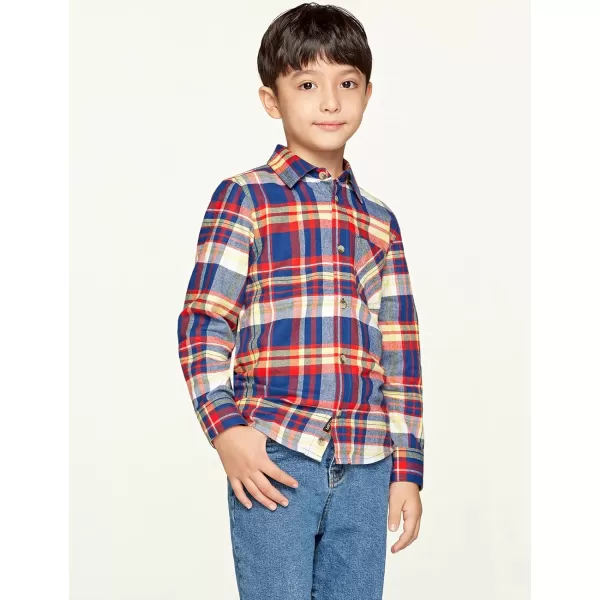 CQR Kids Little Boys Girls Baby Plaid Flannel Shirt Long Sleeve AllCotton Soft Brushed Casual Button Down ShirtsFlannel Plaid Navy  Orange