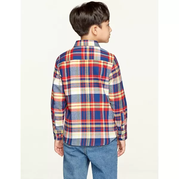 CQR Kids Little Boys Girls Baby Plaid Flannel Shirt Long Sleeve AllCotton Soft Brushed Casual Button Down ShirtsFlannel Plaid Navy  Orange