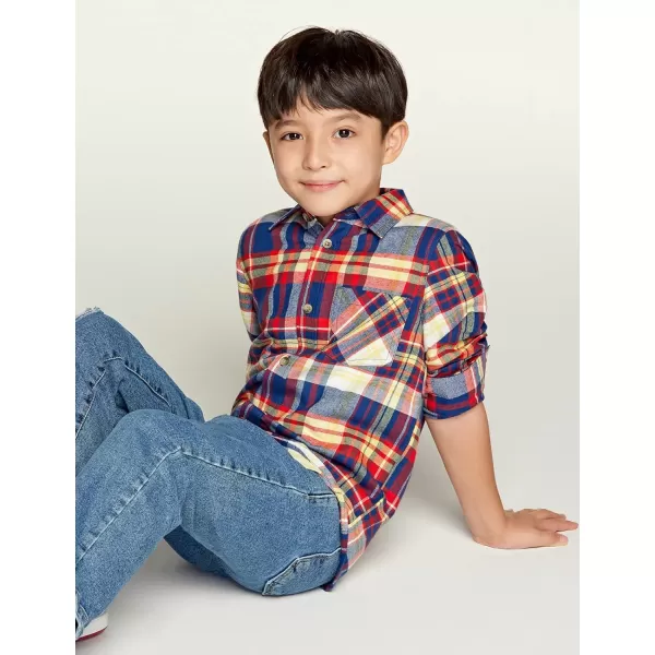 CQR Kids Little Boys Girls Baby Plaid Flannel Shirt Long Sleeve AllCotton Soft Brushed Casual Button Down ShirtsFlannel Plaid Navy  Orange