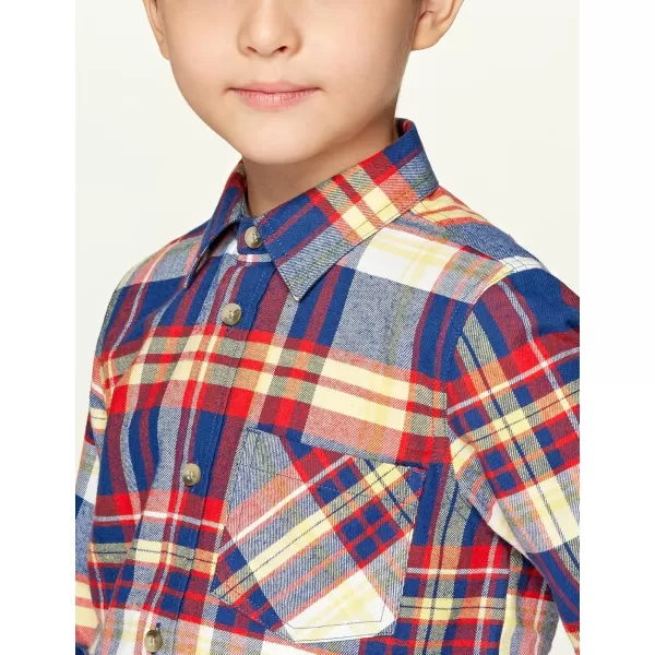 CQR Kids Little Boys Girls Baby Plaid Flannel Shirt Long Sleeve AllCotton Soft Brushed Casual Button Down ShirtsFlannel Plaid Navy  Orange