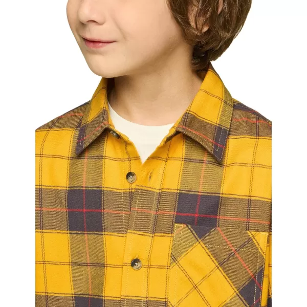 CQR Kids Little Boys Girls Baby Plaid Flannel Shirt Long Sleeve AllCotton Soft Brushed Casual Button Down ShirtsFlannel Plaid Yellow Cat