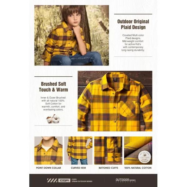 CQR Kids Little Boys Girls Baby Plaid Flannel Shirt Long Sleeve AllCotton Soft Brushed Casual Button Down ShirtsFlannel Plaid Yellow Cat