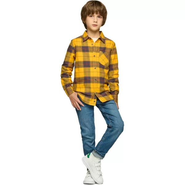 CQR Kids Little Boys Girls Baby Plaid Flannel Shirt Long Sleeve AllCotton Soft Brushed Casual Button Down ShirtsFlannel Plaid Yellow Cat