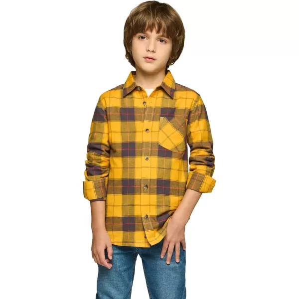 CQR Kids Little Boys Girls Baby Plaid Flannel Shirt Long Sleeve AllCotton Soft Brushed Casual Button Down ShirtsFlannel Plaid Yellow Cat