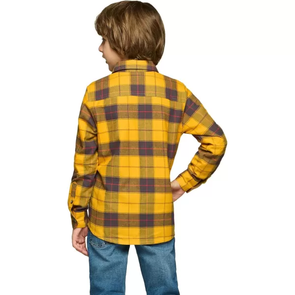 CQR Kids Little Boys Girls Baby Plaid Flannel Shirt Long Sleeve AllCotton Soft Brushed Casual Button Down ShirtsFlannel Plaid Yellow Cat