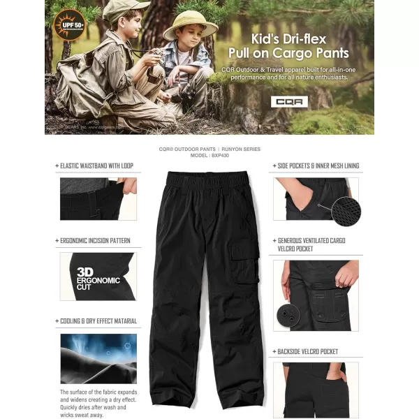 CQR Kids Youth Hiking Cargo Pants Outdoor Camping Pants UPF 50 Quick Dry Regular PantsDriflex Black