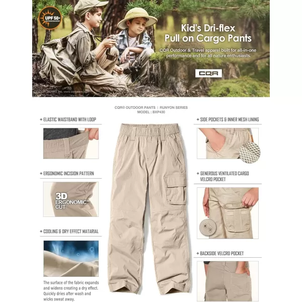 CQR Kids Youth Hiking Cargo Pants Outdoor Camping Pants UPF 50 Quick Dry Regular PantsDriflex Khaki