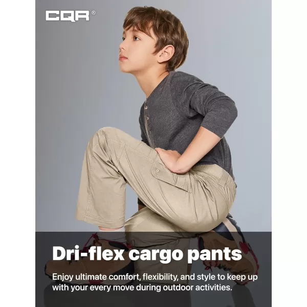 CQR Kids Youth Hiking Cargo Pants Outdoor Camping Pants UPF 50 Quick Dry Regular PantsDriflex Khaki