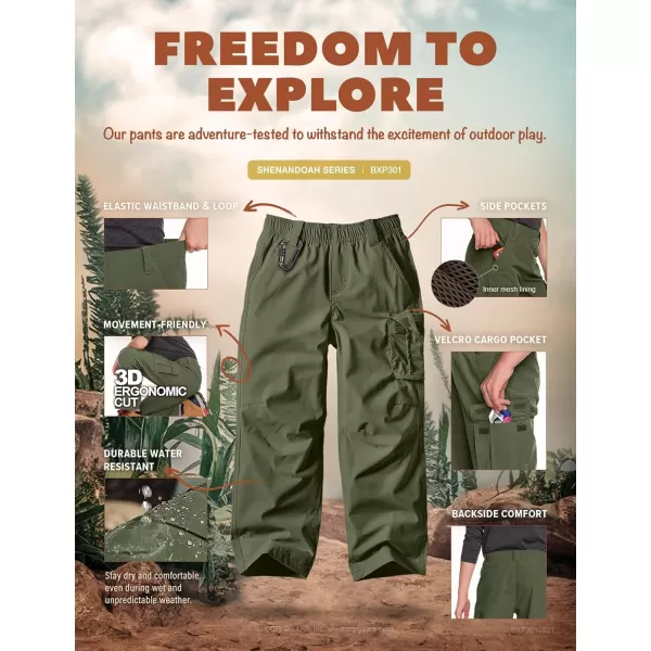 CQR Kids Youth Hiking Cargo Pants Outdoor Camping Pants UPF 50 Quick Dry Regular PantsShenandoah Army Green