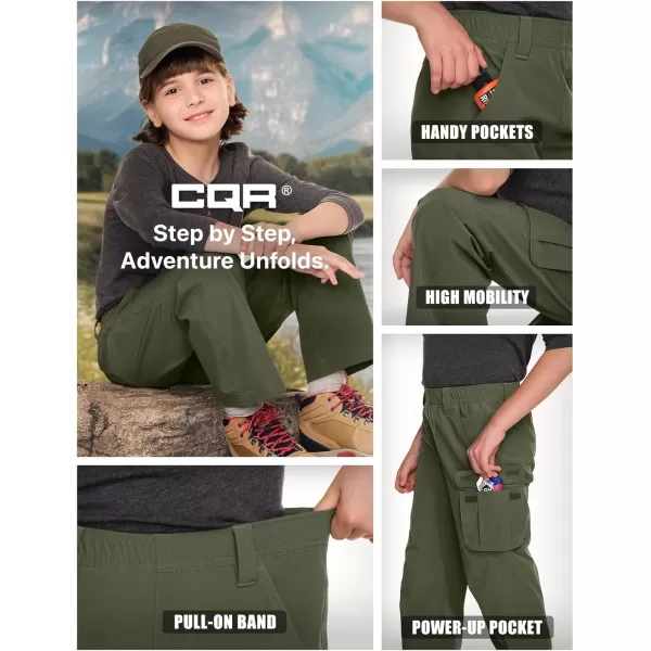 CQR Kids Youth Hiking Cargo Pants Outdoor Camping Pants UPF 50 Quick Dry Regular PantsShenandoah Army Green