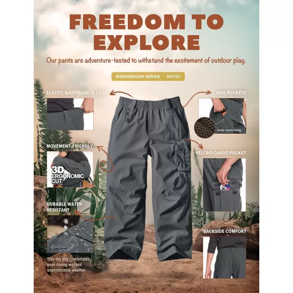 CQR Kids Youth Hiking Cargo Pants Outdoor Camping Pants UPF 50 Quick Dry Regular PantsShenandoah Carbon Grey