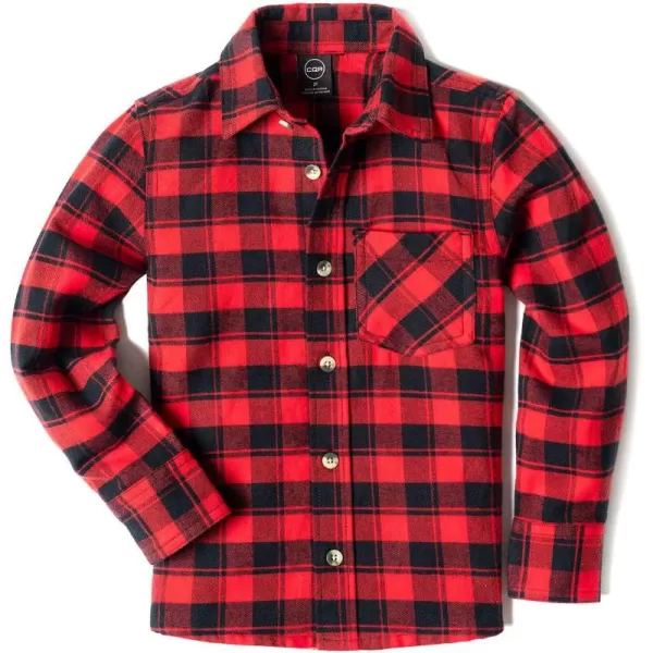 CQR Kids Little Boys Girls Baby Plaid Flannel Shirt Long Sleeve AllCotton Soft Brushed Casual Button Down ShirtsFlannel Plaid Red Buffalo