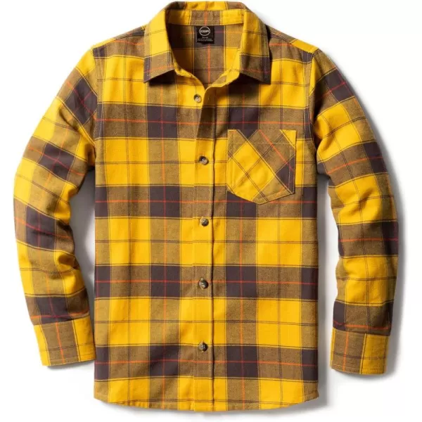 CQR Kids Little Boys Girls Baby Plaid Flannel Shirt Long Sleeve AllCotton Soft Brushed Casual Button Down ShirtsFlannel Plaid Yellow Cat