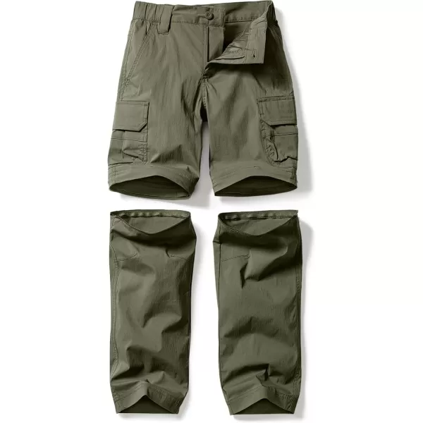 CQR Kids Youth Hiking Cargo Pants UPF 50 Quick Dry Convertible Zip Off Pants Outdoor Camping PantsConvertible Army Green