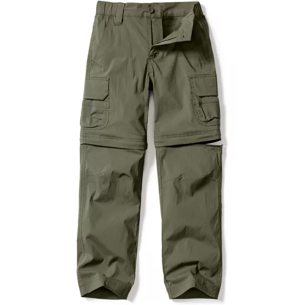 CQR Kids Youth Hiking Cargo Pants UPF 50 Quick Dry Convertible Zip Off Pants Outdoor Camping PantsConvertible Army Green