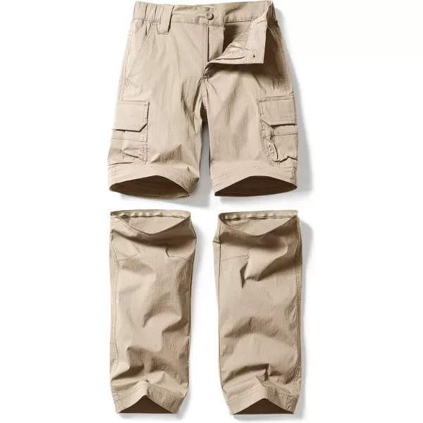 CQR Kids Youth Hiking Cargo Pants UPF 50 Quick Dry Convertible Zip Off Pants Outdoor Camping PantsConvertible Khaki