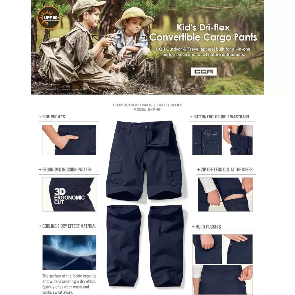 CQR Kids Youth Hiking Cargo Pants UPF 50 Quick Dry Convertible Zip Off Pants Outdoor Camping PantsConvertible Navy