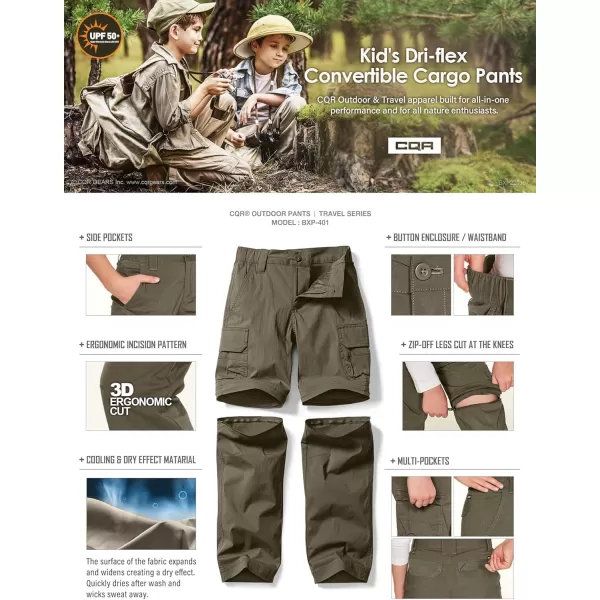 CQR Kids Youth Hiking Cargo Pants UPF 50 Quick Dry Convertible Zip Off Pants Outdoor Camping PantsConvertible Tundra