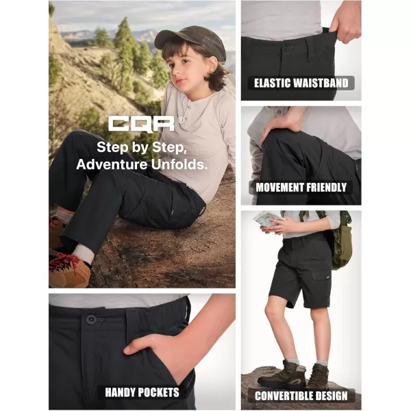 CQR Kids Youth Hiking Cargo Pants UPF 50 Quick Dry Convertible Zip Off Pants Outdoor Camping PantsShenandoah Black