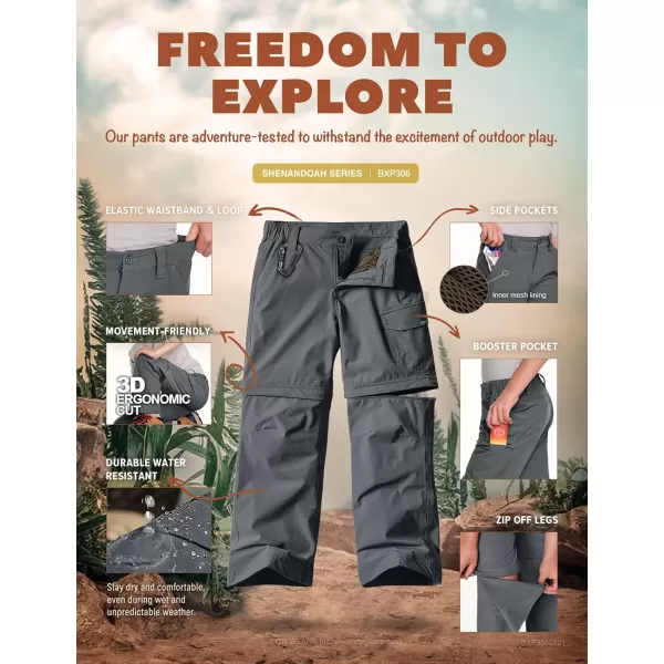 CQR Kids Youth Hiking Cargo Pants UPF 50 Quick Dry Convertible Zip Off Pants Outdoor Camping PantsShenandoah Carbon Grey