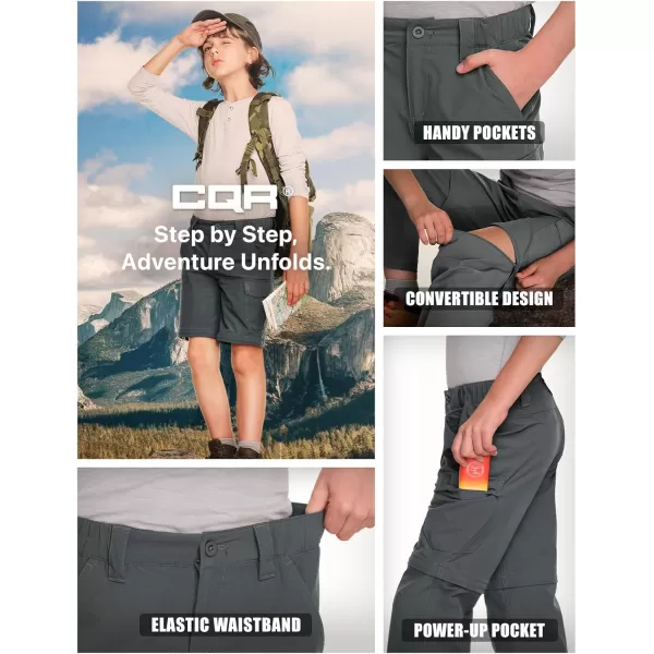 CQR Kids Youth Hiking Cargo Pants UPF 50 Quick Dry Convertible Zip Off Pants Outdoor Camping PantsShenandoah Carbon Grey