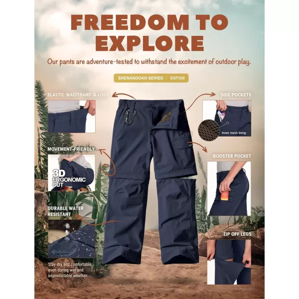 CQR Kids Youth Hiking Cargo Pants UPF 50 Quick Dry Convertible Zip Off Pants Outdoor Camping PantsShenandoah Pristine Navy