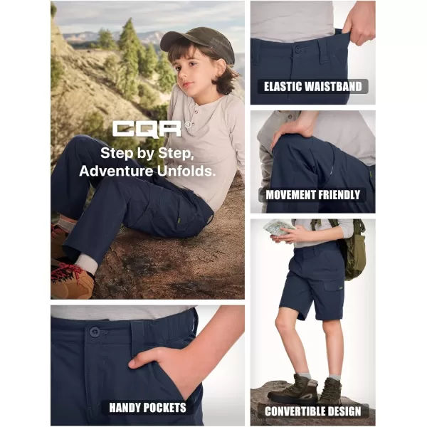 CQR Kids Youth Hiking Cargo Pants UPF 50 Quick Dry Convertible Zip Off Pants Outdoor Camping PantsShenandoah Pristine Navy