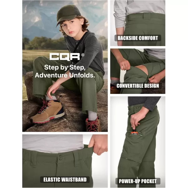 CQR Kids Youth Hiking Cargo Pants UPF 50 Quick Dry Convertible Zip Off Pants Outdoor Camping PantsShenandoah Zip Pocket Army Green