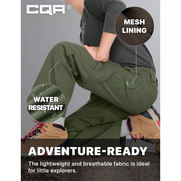 CQR Kids Youth Hiking Cargo Pants UPF 50 Quick Dry Convertible Zip Off Pants Outdoor Camping PantsShenandoah Zip Pocket Army Green