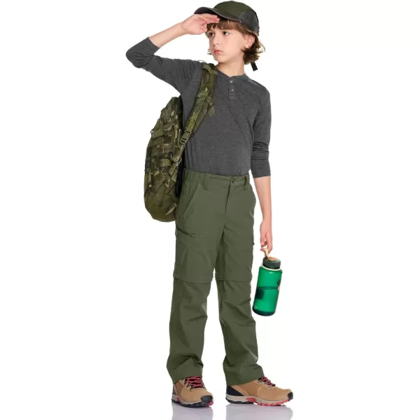 CQR Kids Youth Hiking Cargo Pants UPF 50 Quick Dry Convertible Zip Off Pants Outdoor Camping PantsShenandoah Zip Pocket Army Green