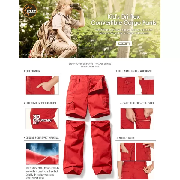 CQR Kids Youth Hiking Cargo Pants UPF 50 Quick Dry Convertible Zip OffRegular Pants Outdoor Camping PantsConvertible Dusty Red