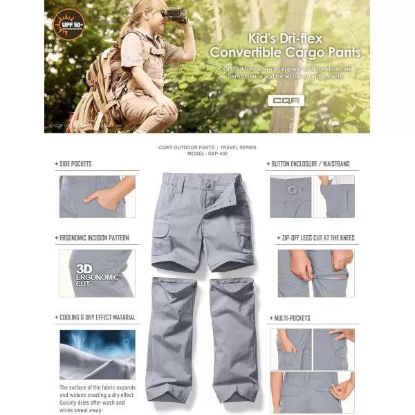 CQR Kids Youth Hiking Cargo Pants UPF 50 Quick Dry Convertible Zip OffRegular Pants Outdoor Camping PantsConvertible Stone