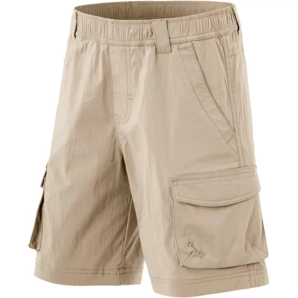 CQR Kids Youth Pull on Cargo Shorts Outdoor Camping Hiking Shorts Lightweight Elastic Waist Athletic Short with PocketsDriflex Khaki