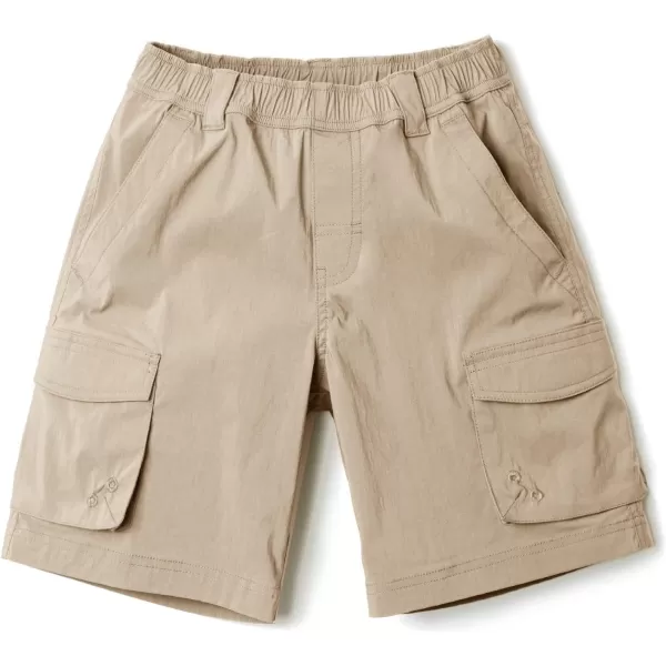 CQR Kids Youth Pull on Cargo Shorts Outdoor Camping Hiking Shorts Lightweight Elastic Waist Athletic Short with PocketsDriflex Khaki