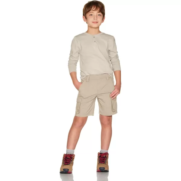 CQR Kids Youth Pull on Cargo Shorts Outdoor Camping Hiking Shorts Lightweight Elastic Waist Athletic Short with PocketsDriflex Shorts Khaki