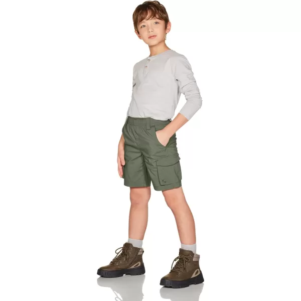 CQR Kids Youth Pull on Cargo Shorts Outdoor Camping Hiking Shorts Lightweight Elastic Waist Athletic Short with PocketsDriflex Shorts Olive