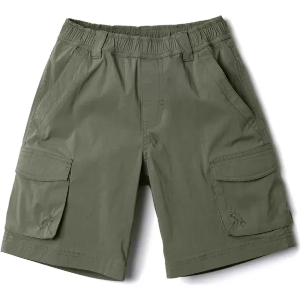 CQR Kids Youth Pull on Cargo Shorts Outdoor Camping Hiking Shorts Lightweight Elastic Waist Athletic Short with PocketsDriflex Shorts Olive