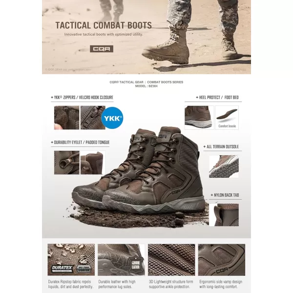 CQR Mens Military Tactical Boots Lightweight 6 Inches Combat Boots Durable EDC Outdoor Work BootsPatrol 6  Zip Dark Brown