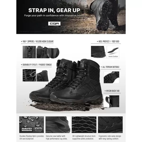 CQR Mens Military Tactical Boots Lightweight 6 Inches Combat Boots Durable EDC Outdoor Work BootsResponse 6 With Zipper Black