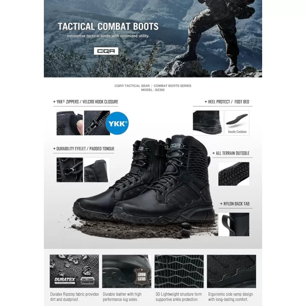 CQR Mens Military Tactical Boots Lightweight 6 Inches Combat Boots Durable EDC Outdoor Work BootsResponse 6  Zip Black