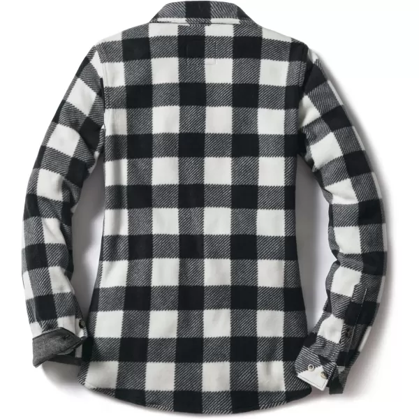 CQR Womens Long Sleeve Heavyweight Fleece Shirts Plaid Button Up Shirt Warm Charmbray Trim Lined Collar ShirtPolar Fleece Black White