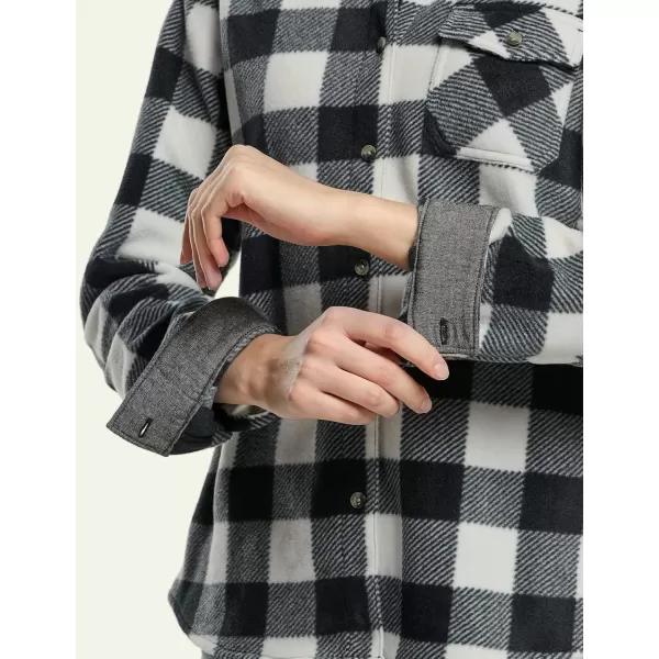 CQR Womens Long Sleeve Heavyweight Fleece Shirts Plaid Button Up Shirt Warm Charmbray Trim Lined Collar ShirtPolar Fleece Black White