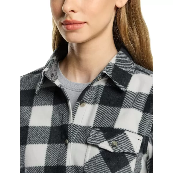 CQR Womens Long Sleeve Heavyweight Fleece Shirts Plaid Button Up Shirt Warm Charmbray Trim Lined Collar ShirtPolar Fleece Black White