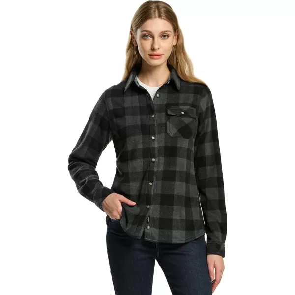 CQR Womens Long Sleeve Heavyweight Fleece Shirts Plaid Button Up Shirt Warm Charmbray Trim Lined Collar ShirtPolar Fleece Charcoal