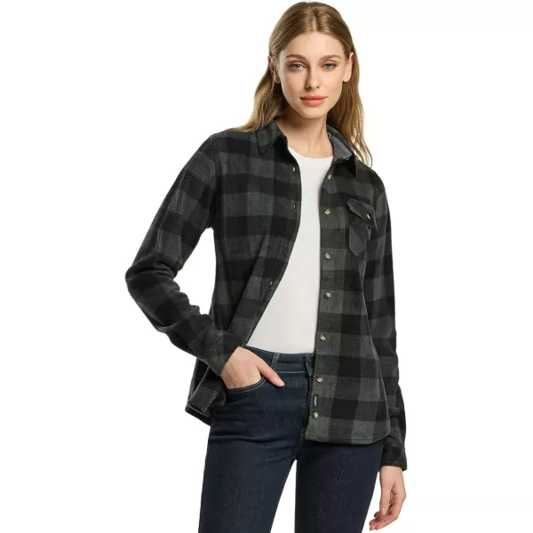 CQR Womens Long Sleeve Heavyweight Fleece Shirts Plaid Button Up Shirt Warm Charmbray Trim Lined Collar ShirtPolar Fleece Charcoal