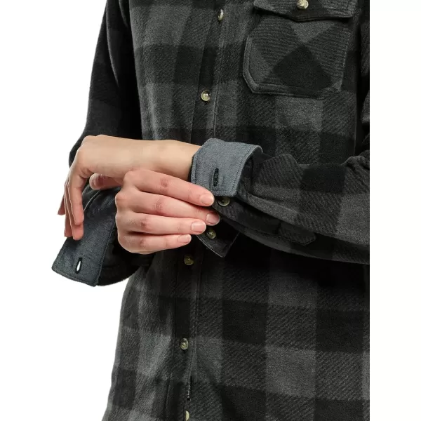 CQR Womens Long Sleeve Heavyweight Fleece Shirts Plaid Button Up Shirt Warm Charmbray Trim Lined Collar ShirtPolar Fleece Charcoal