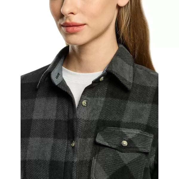 CQR Womens Long Sleeve Heavyweight Fleece Shirts Plaid Button Up Shirt Warm Charmbray Trim Lined Collar ShirtPolar Fleece Charcoal