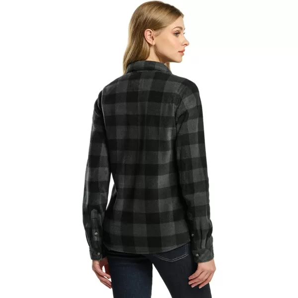 CQR Womens Long Sleeve Heavyweight Fleece Shirts Plaid Button Up Shirt Warm Charmbray Trim Lined Collar ShirtPolar Fleece Charcoal