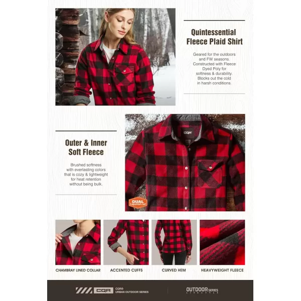 CQR Womens Long Sleeve Heavyweight Fleece Shirts Plaid Button Up Shirt Warm Charmbray Trim Lined Collar ShirtPolar Fleece Red