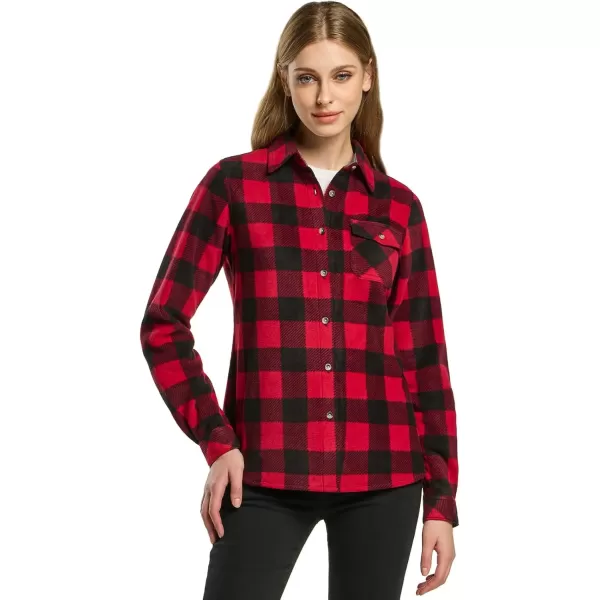 CQR Womens Long Sleeve Heavyweight Fleece Shirts Plaid Button Up Shirt Warm Charmbray Trim Lined Collar ShirtPolar Fleece Red